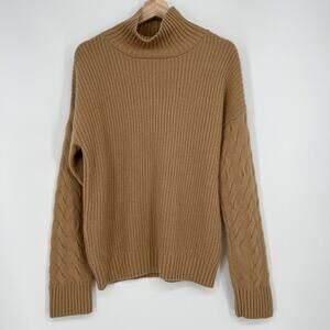 Silk Maison Sweater Cable Oversized Cashmere Wool Blend Small Turtleneck Camel